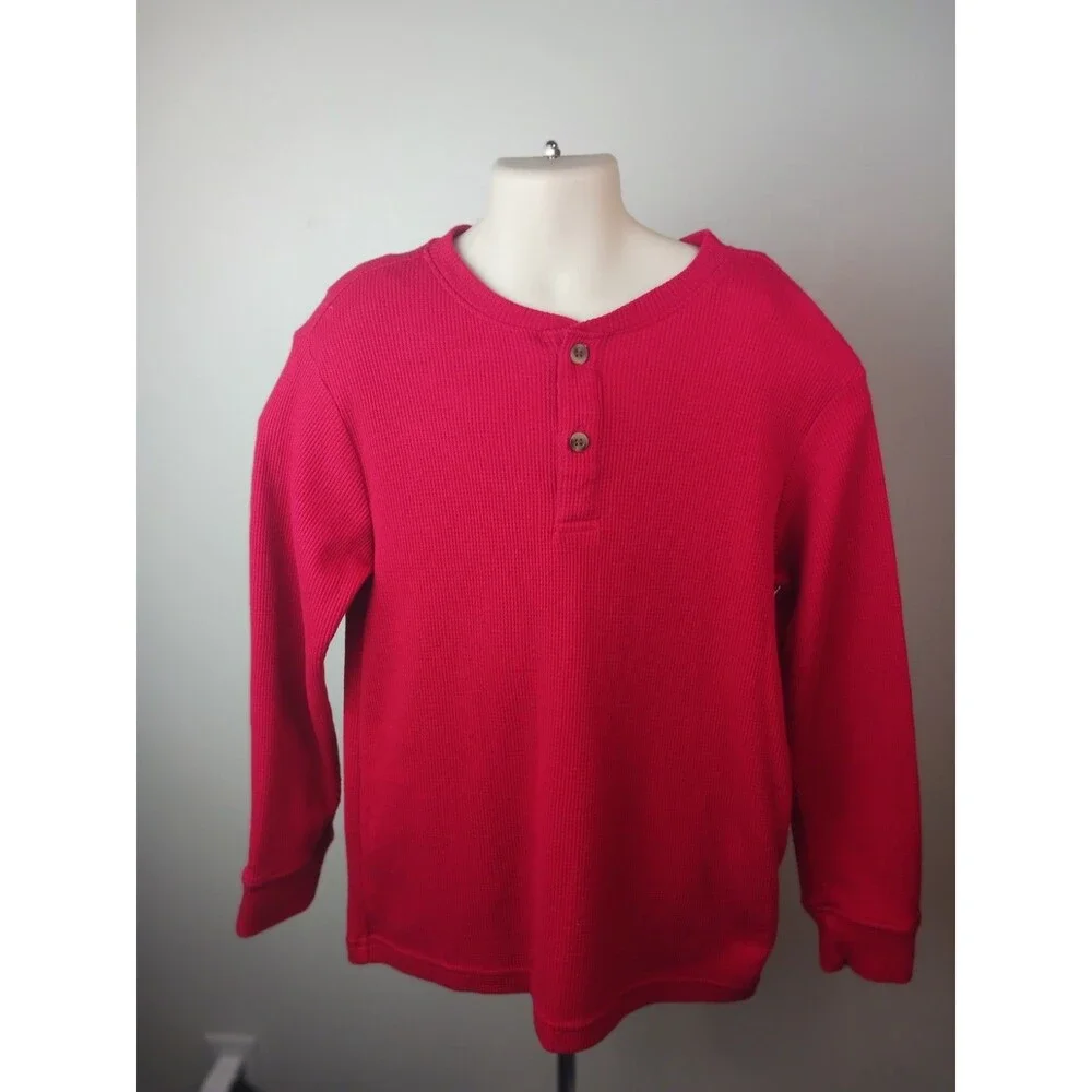 The Children's Place Boys Red Henley Long Sleeve Button Shirt Sz.M (7-8)
